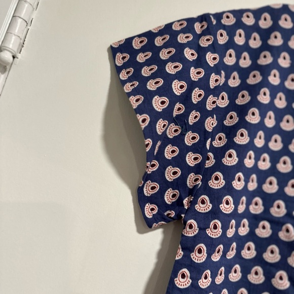 Womens S/M Cotton Boxy Lightweight blue/ red Repeat Oval Abstract Pattern Blouse - Picture 10 of 15